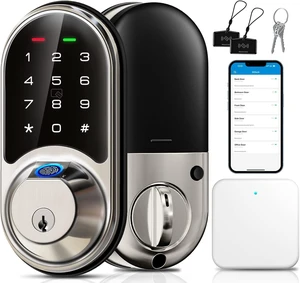RZ07 7-in-1 Keyless Entry Smart Lock Fingerprint & Biometric Door Lock with App Control, Electronic Touchscreen Keypad, Smart Deadbolt for Front Door, Satin Nickel RZ07 7-in-1 Keyless Entry Smart Lock Fingerprint & Biometric Door Lock with App Control, Electronic Touchscreen Keypad, Smart Deadbolt for Front Door, Satin Nickel