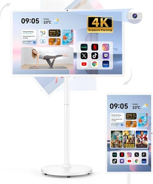 32" Portable Smart TV on Wheels Qualcomm CPU, EDLA-Certified, Android 14, 22000mAh Battery, 16+128GB, Full Swivel Rotation, Remote Control, 13MP Webcam 32" Portable Smart TV on Wheels Qualcomm CPU, EDLA-Certified, Android 14, 22000mAh Battery, 16+128GB, Full Swivel Rotation, Remote Control, 13MP Webcam