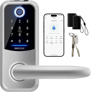 Smart Keyless Entry Door Lock with Handle Electronic Keypad & Fingerprint Door Knob for Exterior Front Door, Easy Install, Silver Smart Keyless Entry Door Lock with Handle Electronic Keypad & Fingerprint Door Knob for Exterior Front Door, Easy Install, Silver