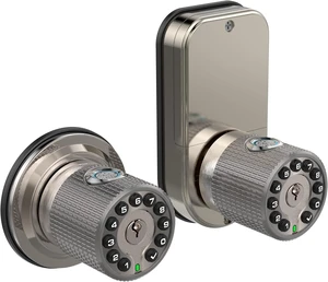 Double Sided Keyless Door Knob Lock with Fingerprint & Keypad, Smart Doorknob with Dual Cylinders for Exterior/Interior Doors (Double Sided Fingerprint Satin Nickel) Double Sided Keyless Door Knob Lock with Fingerprint & Keypad, Smart Doorknob with Dual Cylinders for Exterior/Interior Doors (Double Sided Fingerprint Satin Nickel)