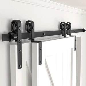 6FT Bypass Sliding Barn Door Hardware Kit, Combination Track Mode, Single Track for Double Wooden Doors, Fits 70" Door Opening (6 Feet) 6FT Bypass Sliding Barn Door Hardware Kit, Combination Track Mode, Single Track for Double Wooden Doors, Fits 70" Door Opening (6 Feet)