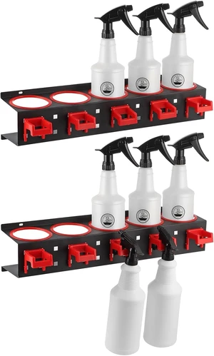 2 Pcs Wall Mount Spray Bottle Storage Rack, Steel Bottle Organizer for Car Detailing 2 Pcs Wall Mount Spray Bottle Storage Rack, Steel Bottle Organizer for Car Detailing