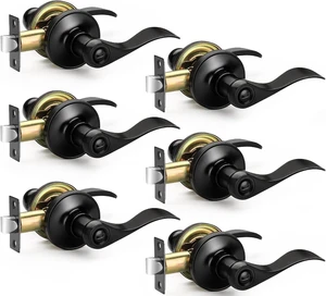 Matte Black Privacy Door Levers, Wave Style Door Knobs, 6-Pack Matte Black Privacy Door Levers, Wave Style Door Knobs, 6-Pack