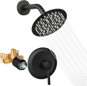 6 Inch High Pressure Rain Shower Head & Faucet Set with Valve, Complete Shower Fixtures Trim Kit, Modern Regaderas Para Baño, Black 6 Inch High Pressure Rain Shower Head & Faucet Set with Valve, Complete Shower Fixtures Trim Kit, Modern Regaderas Para Baño, Black