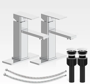 Single Handle Stainless Steel Bathroom Sink Faucet, 3-Hole Vanity Faucet with Pop-Up Drain & Deck Plate, 2 Sets (Chrome) Single Handle Stainless Steel Bathroom Sink Faucet, 3-Hole Vanity Faucet with Pop-Up Drain & Deck Plate, 2 Sets (Chrome)