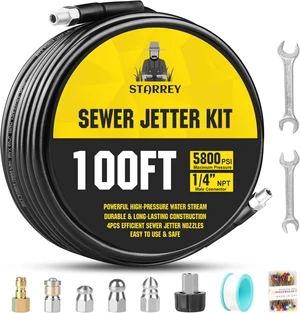 100ft Sewer Jetter Kit for Pressure Washer, 1/4 Inch NPT 100ft Sewer Jetter Kit for Pressure Washer, 1/4 Inch NPT