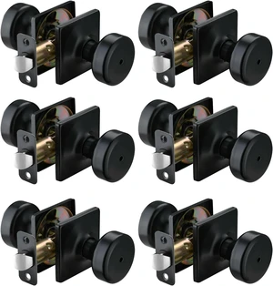 Black Privacy Door Knobs with Square Rosette, 6-Pack Black Privacy Door Knobs with Square Rosette, 6-Pack