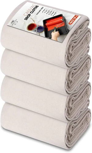 4' x 12' Canvas Painters Drop Cloth, Pack of 4 Thick All-Purpose Tarp with Double Stitched Edges for Furniture & Floor Protection 4' x 12' Canvas Painters Drop Cloth, Pack of 4 Thick All-Purpose Tarp with Double Stitched Edges for Furniture & Floor Protection