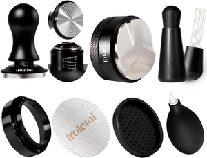51mm Espresso Accessories Kit, 7 PCS Tamper, Coffee Distributor, Puck Screen, Dosing Funnel & WDT Tool for Delonghi 51mm Machines 51mm Espresso Accessories Kit, 7 PCS Tamper, Coffee Distributor, Puck Screen, Dosing Funnel & WDT Tool for Delonghi 51mm Machines