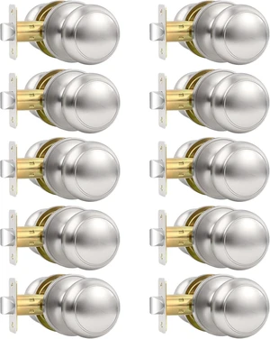 Brushed Nickel Round Passage Door Knobs, Non-Locking Keyless Handles for Hallway & Closet, 10-Pack Brushed Nickel Round Passage Door Knobs, Non-Locking Keyless Handles for Hallway & Closet, 10-Pack