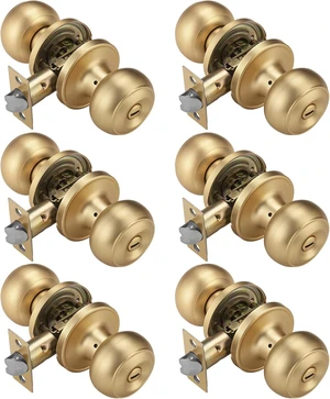 Gold Interior Door Knobs with Turn Lock for Bath & Bedroom, 6-Pack Gold Interior Door Knobs with Turn Lock for Bath & Bedroom, 6-Pack