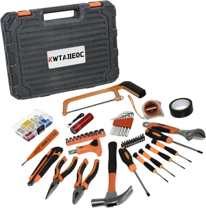 45-Piece Basic Home Repair Tool Kit with Plastic Tool Box, Includes Saw, Wrench, Hammer & Screwdriver for Office, Dorm & Outdoor 45-Piece Basic Home Repair Tool Kit with Plastic Tool Box, Includes Saw, Wrench, Hammer & Screwdriver for Office, Dorm & Outdoor