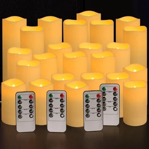 Set of 24 Waterproof Outdoor Flameless LED Candles with 4 Remotes & Timer, H 4"/5"/6" x D 2.2" for Halloween & Wedding Set of 24 Waterproof Outdoor Flameless LED Candles with 4 Remotes & Timer, H 4"/5"/6" x D 2.2" for Halloween & Wedding