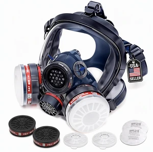 Full Face Organic Vapor Respirator with Anti-Fog Shield, Chemical & Particulate Protection, 2 Filter Cartridges, Industrial Grade Full Face Organic Vapor Respirator with Anti-Fog Shield, Chemical & Particulate Protection, 2 Filter Cartridges, Industrial Grade