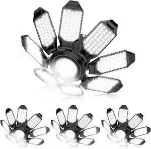 250W LED Garage Ceiling Light, 8 Deformable Panels, 6500K E26/E27 with Adjustable Center Spotlight, 4-Pack 250W LED Garage Ceiling Light, 8 Deformable Panels, 6500K E26/E27 with Adjustable Center Spotlight, 4-Pack