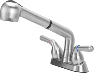 Universal Dual Handle Utility Sink Faucet with Pull-Out Sprayer, ABS Plastic, 4 Inch Center Set, Chrome Universal Dual Handle Utility Sink Faucet with Pull-Out Sprayer, ABS Plastic, 4 Inch Center Set, Chrome