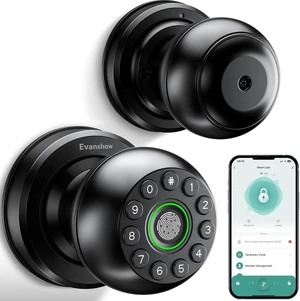 4-in-1 Smart Fingerprint Door Knob Lock (Fingerprint/App/Code/Key) with Auto-Lock, Easy Install (Black) 4-in-1 Smart Fingerprint Door Knob Lock (Fingerprint/App/Code/Key) with Auto-Lock, Easy Install (Black)