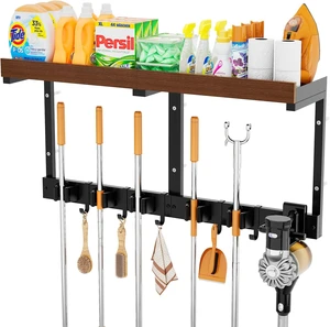 Wall Mount Broom & Mop Organizer Hanger Wall Mount Broom & Mop Organizer Hanger