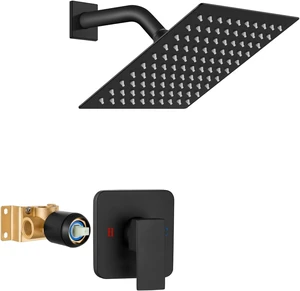8 Inch Square Rain Shower Faucet Set with Valve (Matte Black) 8 Inch Square Rain Shower Faucet Set with Valve (Matte Black)