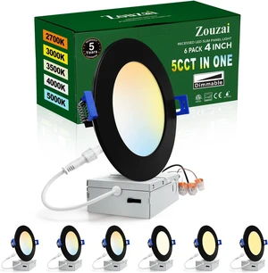 4 Inch Black LED Recessed Ceiling Light, 5CCT Dimmable, 6-Pack 4 Inch Black LED Recessed Ceiling Light, 5CCT Dimmable, 6-Pack