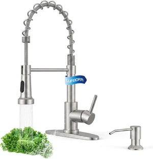 Brushed Nickel Pull-Down Kitchen Faucet with Soap Dispenser Brushed Nickel Pull-Down Kitchen Faucet with Soap Dispenser