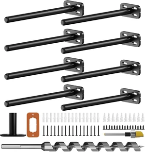 8 PCS Heavy Duty Hidden Floating Shelf Brackets, Invisible Black Metal Support, 8" 8 PCS Heavy Duty Hidden Floating Shelf Brackets, Invisible Black Metal Support, 8"