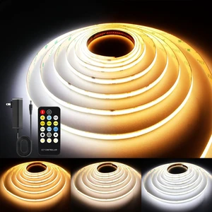 24.6ft CCT COB LED Strip Lights, Dimmable 2700K-6500K 24V, CRI 90+ with Remote & Power Supply 24.6ft CCT COB LED Strip Lights, Dimmable 2700K-6500K 24V, CRI 90+ with Remote & Power Supply