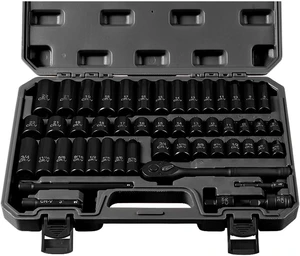 3/8" Drive Impact Socket Set, 50-PC SAE (5/16-3/4) & Metric (8-22mm), 6-Point Cr-V Deep & Shallow with Ratchet 3/8" Drive Impact Socket Set, 50-PC SAE (5/16-3/4) & Metric (8-22mm), 6-Point Cr-V Deep & Shallow with Ratchet