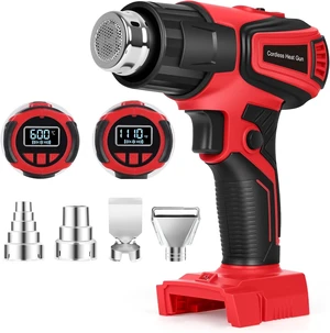 Cordless Heat Gun for Milwaukee M18, Variable Temp 122°F~1112°F with LCD Display & 4 Nozzles (No Battery) (Red) Cordless Heat Gun for Milwaukee M18, Variable Temp 122°F~1112°F with LCD Display & 4 Nozzles (No Battery) (Red)