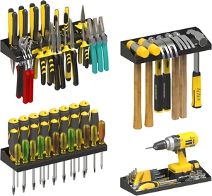 Wall Mount Hand Tool Storage Set with Screwdriver, Pliers & Hammer Organizer, Metal Tray, 4-Pack Wall Mount Hand Tool Storage Set with Screwdriver, Pliers & Hammer Organizer, Metal Tray, 4-Pack