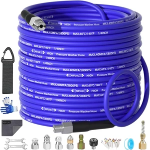 NIFUAL 100FT Sewer Jetter Kit for Pressure Washer, 5800PSI 1/4 Inch NPT Hose with Rotating & Button Nozzles NIFUAL 100FT Sewer Jetter Kit for Pressure Washer, 5800PSI 1/4 Inch NPT Hose with Rotating & Button Nozzles