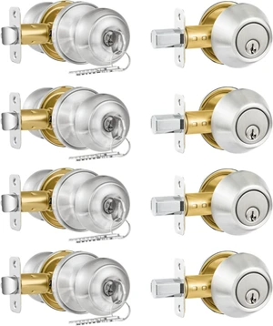 4-Pack Satin Nickel Exterior Door Lock Set, Keyed Alike Knob & Deadbolt Combo with Keys for Entrance & Front Door 4-Pack Satin Nickel Exterior Door Lock Set, Keyed Alike Knob & Deadbolt Combo with Keys for Entrance & Front Door