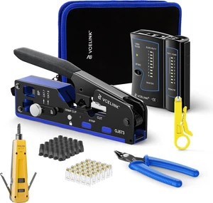 Professional All-In-1 RJ45 Crimp Tool Kit, CAT7/6/5 Crimper, Blue Professional All-In-1 RJ45 Crimp Tool Kit, CAT7/6/5 Crimper, Blue