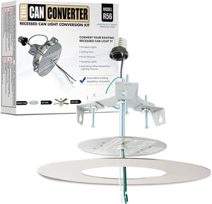 R56 Recessed Can Light Conversion Kit with 7"¾ Flat Steel Ceiling Medallion for 5" & 6" Cans, Ceiling Fan & Light Fixture, UL Certified, White R56 Recessed Can Light Conversion Kit with 7"¾ Flat Steel Ceiling Medallion for 5" & 6" Cans, Ceiling Fan & Light Fixture, UL Certified, White