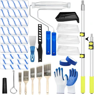 31 PCS Paint Roller Kit with 2 to 4 Ft Extension Pole 9" & 4" Rollers, Covers, Frame, Tray, Painters Tape & Long Handle Brush for Painting Walls, House, Corner & Concrete 31 PCS Paint Roller Kit with 2 to 4 Ft Extension Pole 9" & 4" Rollers, Covers, Frame, Tray, Painters Tape & Long Handle Brush for Painting Walls, House, Corner & Concrete