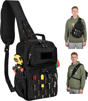 Tactical Electrician & HVAC Tool Chest Bag with 3-Point Harness, Black Tactical Electrician & HVAC Tool Chest Bag with 3-Point Harness, Black