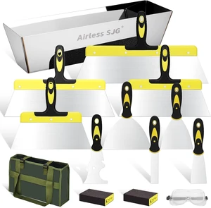 14-Piece Stainless Steel Drywall Knife Set with Mud Pan 14-Piece Stainless Steel Drywall Knife Set with Mud Pan