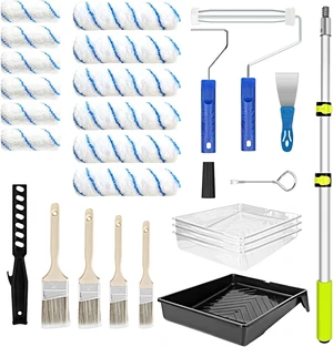 27 Pcs Paint Roller Kit with 4FT Extension Pole for Wall Painting, NOEIAKE 27 Pcs Paint Roller Kit with 4FT Extension Pole for Wall Painting, NOEIAKE