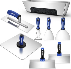 Drywall Hand Tools Kit Knife Set with Putty Knives, Taping Knives, Aluminum Hawk, Mud Pan, Flat Finishing Trowel & Multi-Functional Painter Scraper Drywall Hand Tools Kit Knife Set with Putty Knives, Taping Knives, Aluminum Hawk, Mud Pan, Flat Finishing Trowel & Multi-Functional Painter Scraper