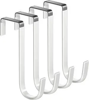 Single Over Door Steel Hooks 4 Pack Fit 1-3/8" Door 5.5" White Single Over Door Steel Hooks 4 Pack Fit 1-3/8" Door 5.5" White