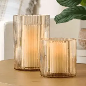 Better Homes & Gardens Amber Glass Ribbed Hurricane Candleholder, 5", Medium Better Homes & Gardens Amber Glass Ribbed Hurricane Candleholder, 5", Medium