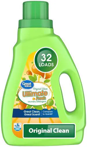 Great Value Ultimate Fresh Laundry Detergent, Original Clean, 46 fl oz, 32 Loads Great Value Ultimate Fresh Laundry Detergent, Original Clean, 46 fl oz, 32 Loads