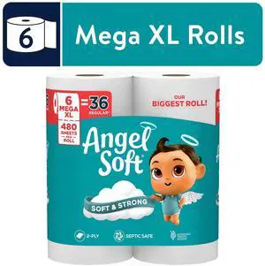 Angel Soft 2-Ply Toilet Paper, 6 Mega XL Rolls, 480 Sheets Per Roll Angel Soft 2-Ply Toilet Paper, 6 Mega XL Rolls, 480 Sheets Per Roll