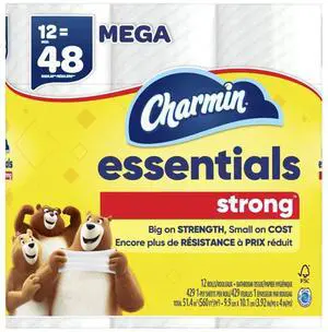 Charmin Essentials Strong Toilet Paper 12 Mega Rolls, 429 Sheets Per Roll Charmin Essentials Strong Toilet Paper 12 Mega Rolls, 429 Sheets Per Roll