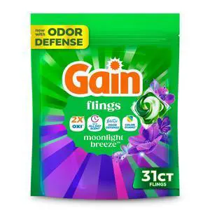 Gain Flings Laundry Detergent Soap Pacs, 4-in-1 Oxi Boost and Febreze, Moonlight Breeze Scent, 31 Count Gain Flings Laundry Detergent Soap Pacs, 4-in-1 Oxi Boost and Febreze, Moonlight Breeze Scent, 31 Count