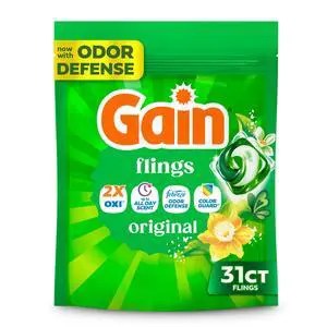 Gain Flings Laundry Detergent Soap Pacs, 4-in-1 Oxi Boost and Febreze, Original Scent, 31 Count Gain Flings Laundry Detergent Soap Pacs, 4-in-1 Oxi Boost and Febreze, Original Scent, 31 Count