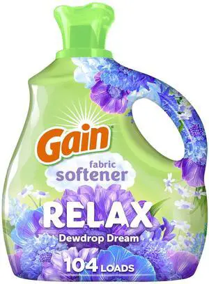 Gain Liquid Fabric Softener and Conditioner, Relax, Dewdrop Dream Scent, 71 fl oz, 104 Loads Gain Liquid Fabric Softener and Conditioner, Relax, Dewdrop Dream Scent, 71 fl oz, 104 Loads