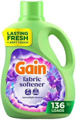 Gain Laundry Liquid Fabric Softener, Moonlight Breeze Scent, 100 fl oz, 136 Loads Gain Laundry Liquid Fabric Softener, Moonlight Breeze Scent, 100 fl oz, 136 Loads