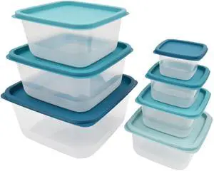 Mainstays 14 Piece Teal Plastic Food Storage Set, Teal Ombre, Ideal Use for Meal Prep and Batch Cooking Mainstays 14 Piece Teal Plastic Food Storage Set, Teal Ombre, Ideal Use for Meal Prep and Batch Cooking
