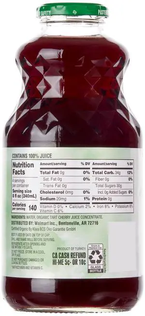 Great Value Organic 100% Tart Cherry Juice, 32 fl oz Great Value Organic 100% Tart Cherry Juice, 32 fl oz